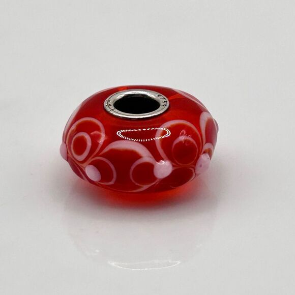 TROLLBEADS Red & White Flower Unique LAA 925S NEW! Textured - Picture 6 of 8